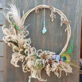 Dried Grass and peacock feather Wreath